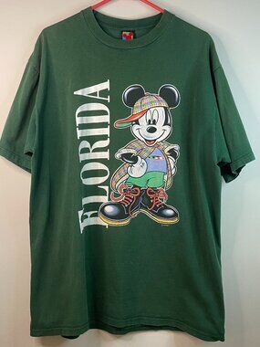 Vintage 90s Forest Green Mickey Mouse Florida Disney Shirt Size XL